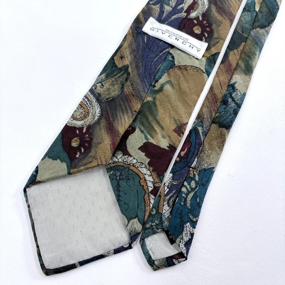 Monsieur Givenchy Silk Necktie Multicolor Abstract Paisley Floral Vintage 4 Inch